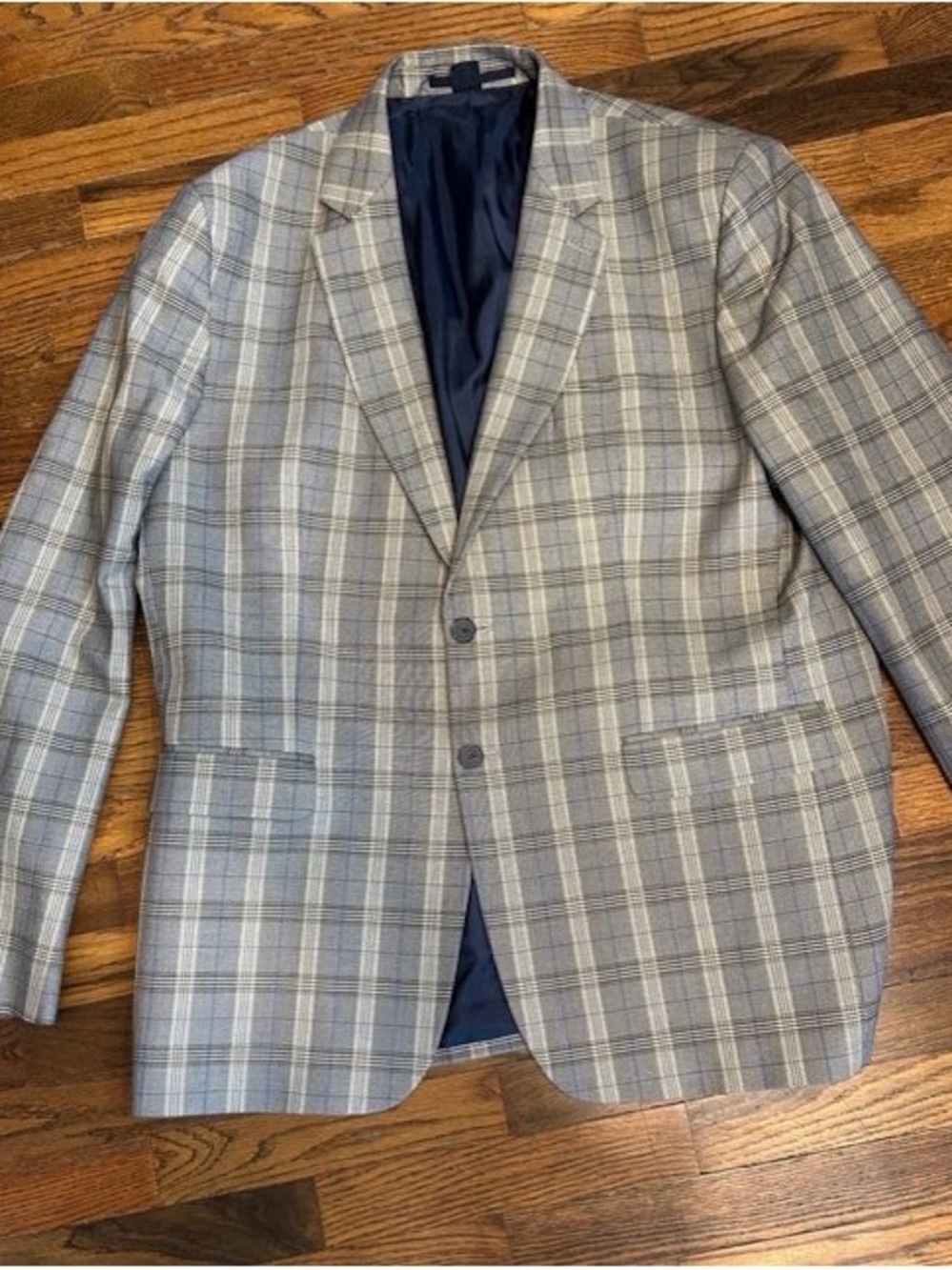 French Connection Gray Plaid Sport Coat with Blue Lining